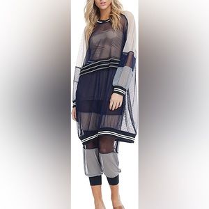 Tov Mesh Sweatshirt Jersey Dress Navy